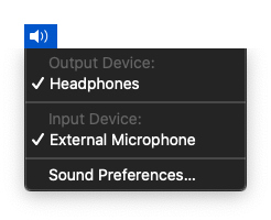 Sound menulet showing inputs and output devices