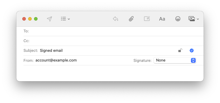 Composing email window with signing enabled