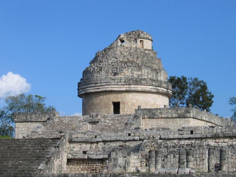 A round building on top of a rectangular base